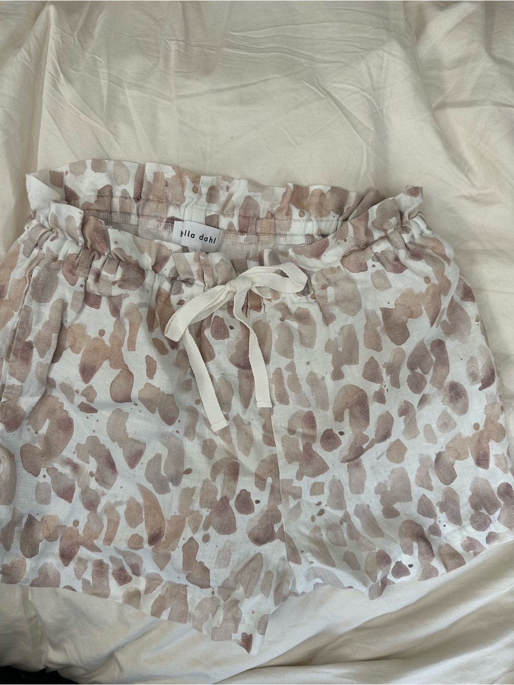 Bella Dahl Linen Blend Animal Print Drawstring Shorts Size Small